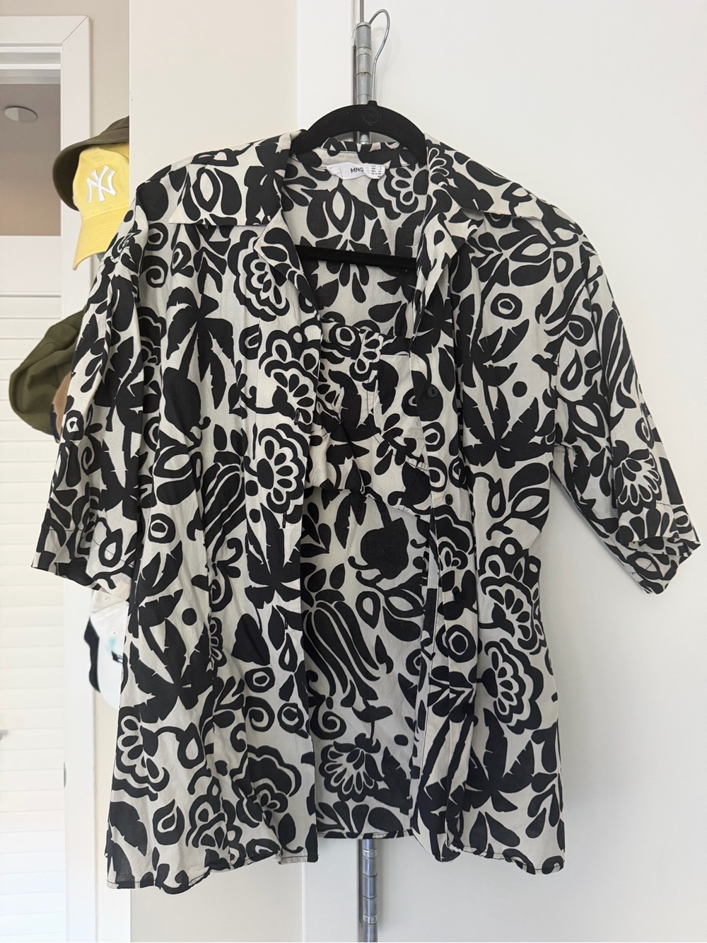 Mango Black and White Floral Button-Down Shirt with matching crop top